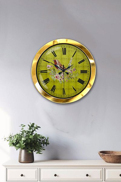 Kasva Concept Gift 36 cm Gold Metal Bird Wall Clock