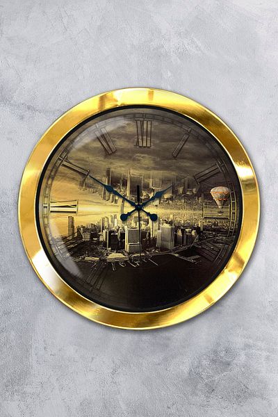 Kasva Concept 36 Cm Gold Metal New York Wall Clock