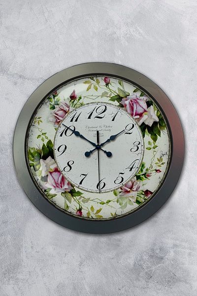 Kasva Concept Gift 36 cm Black Metal Flower Wall Clock