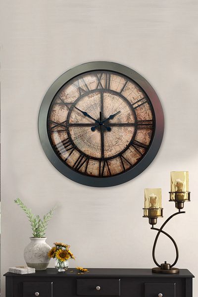Kasva Concept Gift 36 cm Chrome Metal Antique Wall Clock