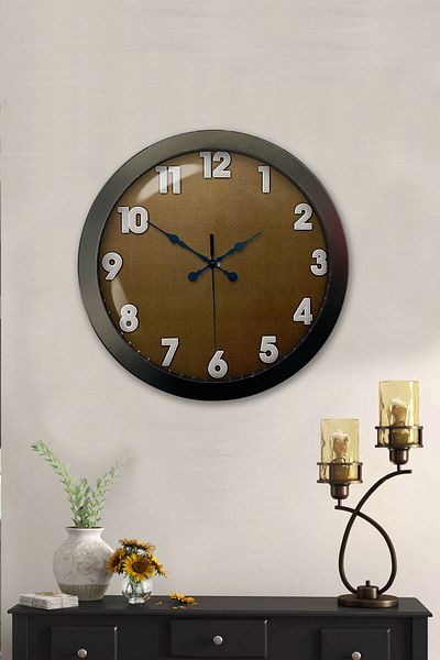 Kasva Concept Gift 36 Cm Black Metal Brown Wall Clock