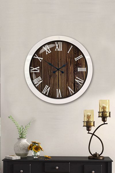 Kasva Concept Gift 36 Cm White Metal Wood Wall Clock