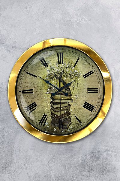 Kasva Concept Gift 36 cm Gold Metal Book Wall Clock