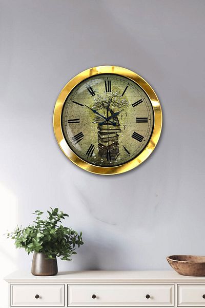 Kasva Concept Gift 36 cm Gold Metal Book Wall Clock