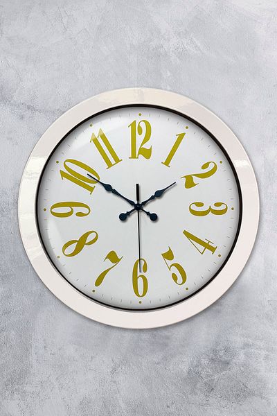 Kasva Concept Gift 36 cm White Metal Wall Clock with Yellow Numbers