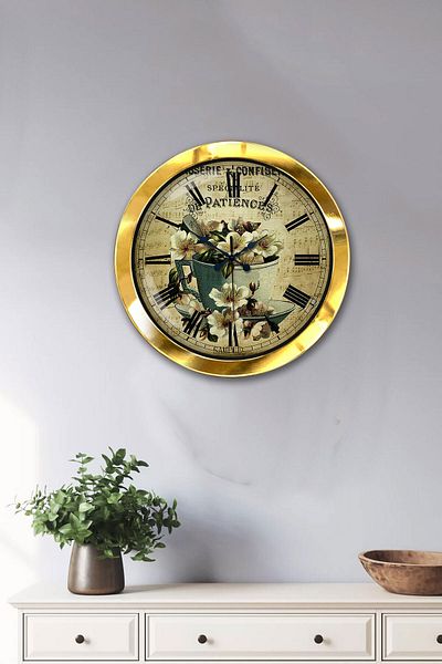 Kasva Concept Gift 36 cm Gold Metal Flowers Wall Clock