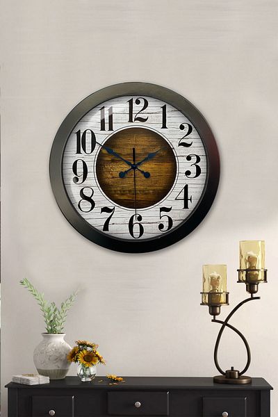 Kasva Concept 36 cm Black Metal Wood White Wall Clock