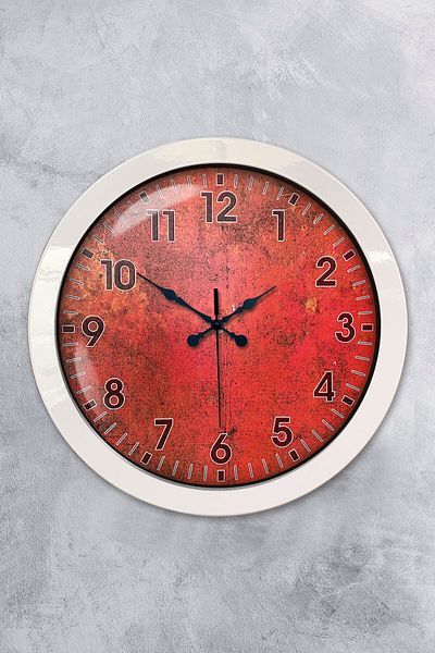 Kasva Concept Ceas de perete retro roșu din metal alb de 36 cm