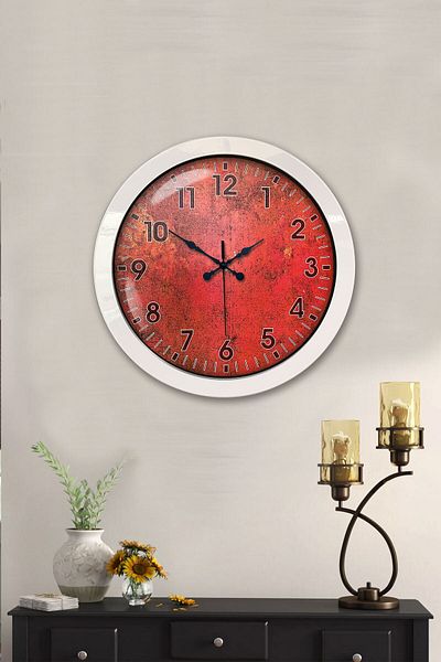 Kasva Concept Ceas de perete retro roșu din metal alb de 36 cm