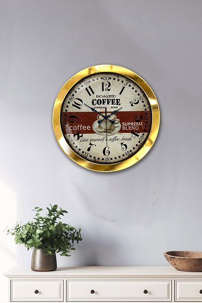 Kasva Concept Gift 36 cm Gold Metal Espresso Wall Clock