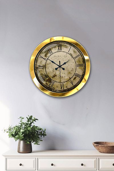 Kasva Concept Gift 36 cm Gold Metal Antique Wall Clock