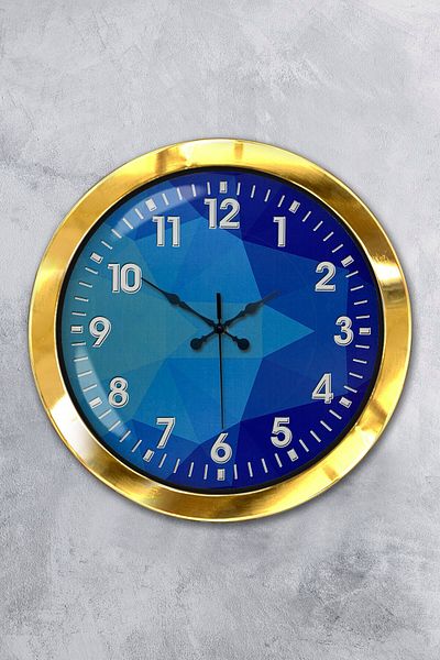 Kasva Concept Δώρο 36 εκ. Χρυσό Μεταλλικό Μπλε Ρολόι Τοίχου