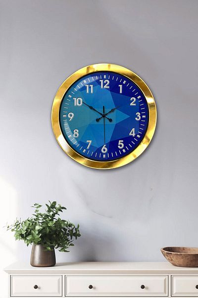 Kasva Concept Δώρο 36 εκ. Χρυσό Μεταλλικό Μπλε Ρολόι Τοίχου