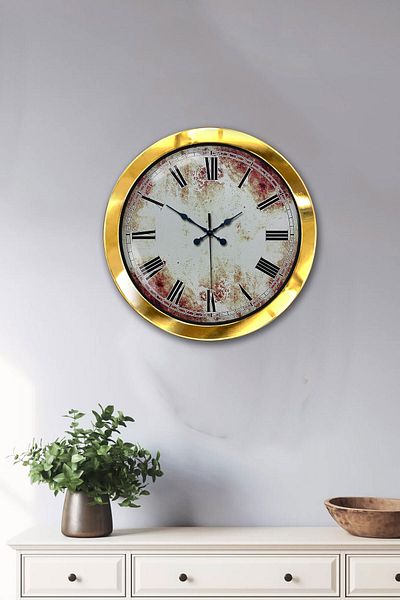Kasva Concept Δώρο 36 εκ. Χρυσό Μεταλλικό Αντίκα Ρολόι Τοίχου