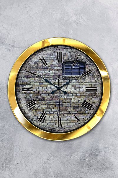 Kasva Concept Gift 36 cm Gold Metal Stone Structure Wall Clock