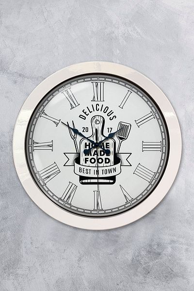 Platin Saat Cadou 36 Cm Ceas de Perete Bucătărie Metal Alb