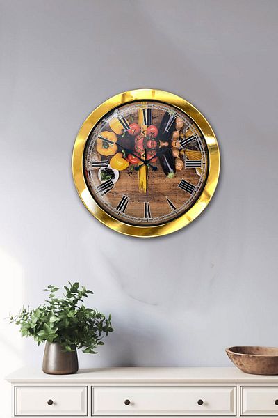 Kasva Concept Gift 36 cm Gold Metal Kitchen Wall Clock