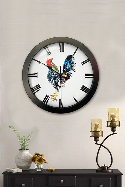 Kasva Concept Gift 36 cm Black Metal Rooster Wall Clock