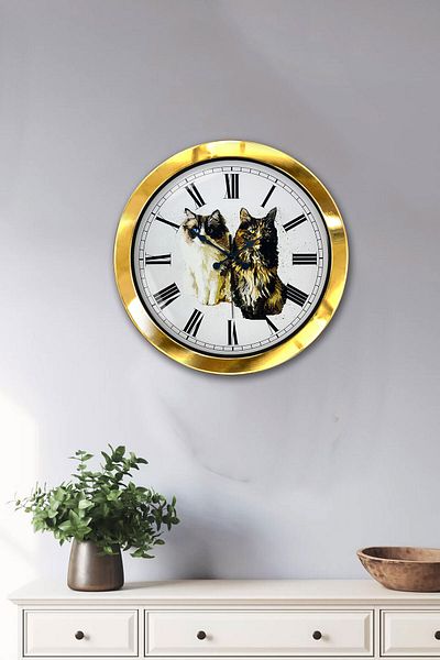 Kasva Concept Gift 36 cm Gold Metal Cat Wall Clock