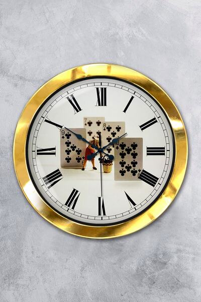 Platin Saat Δώρο 36 εκ. Χρυσό Μεταλλικό Ρολόι Τοίχου Παιγνιόχαρτο