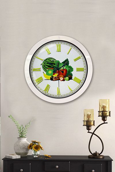 Kasva Concept Gift 36 cm White Metal Fruit Wall Clock