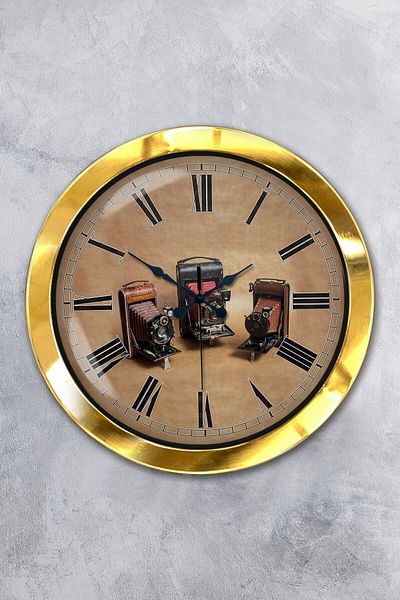 Kasva Concept 36 cm Gold Metal Camera Wall Clock