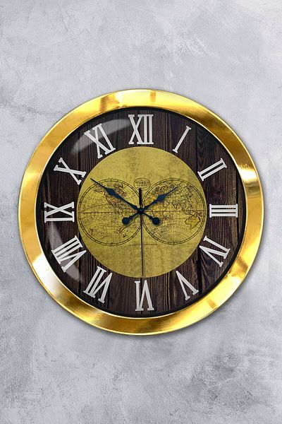 Kasva Concept 36 cm Gold Metal World Maps Wall Clock