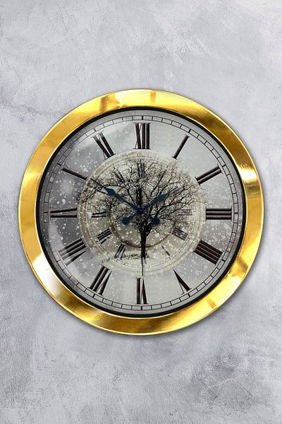 Kasva Concept Gift 36 cm Gold Metal Winter Day Wall Clock