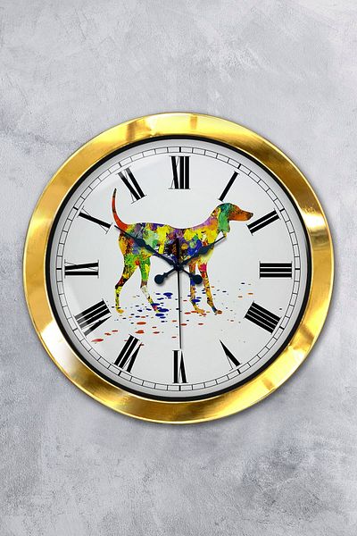 Kasva Concept Gift 36 cm Gold Metal Dog Figure Wall Clock