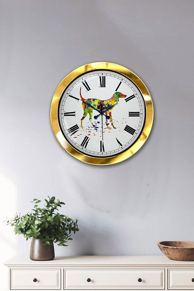 Kasva Concept Gift 36 cm Gold Metal Dog Figure Wall Clock