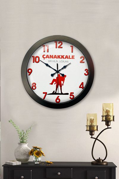 Kasva Concept 36 cm Black Metal Çanakkale Commemorative Wall Clock