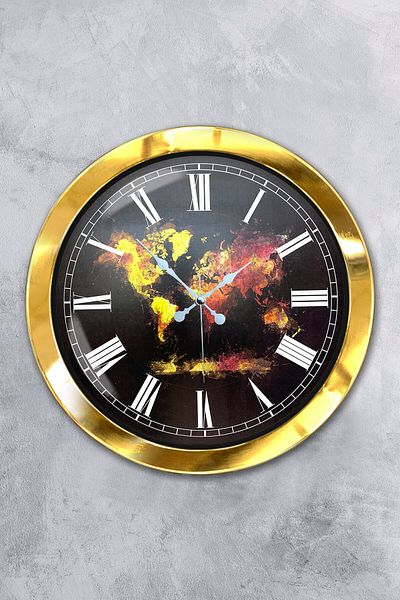 Kasva Concept Gift 36 cm Gold Metal World Map Wall Clock