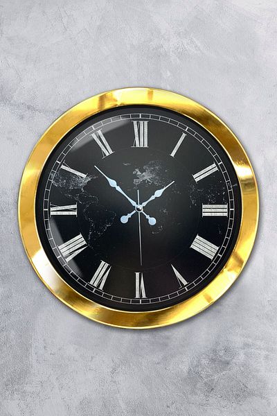 Kasva Concept Gift 36 cm Gold Metal Marble Patterned Wall Clock