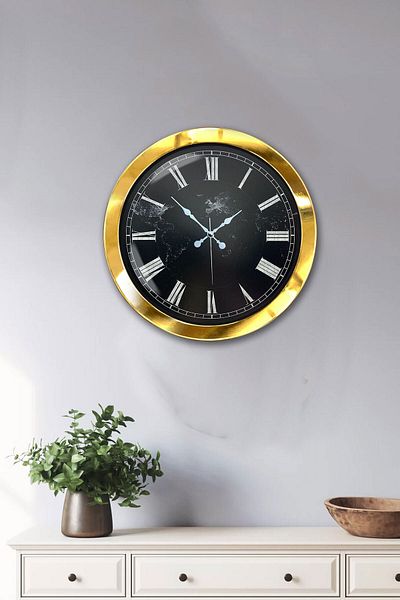 Kasva Concept Gift 36 cm Gold Metal Marble Patterned Wall Clock