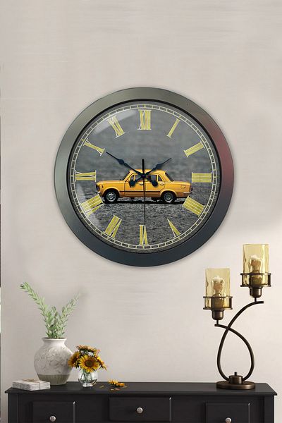 Kasva Concept Gift 36 Cm Black Metal Car Wall Clock