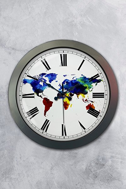 Kasva Concept هدية ساعة حائط بخريطة معدنية أنثراسايت مقاس 36 سم