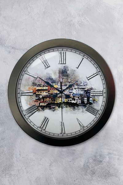 Kasva Concept Gift 36 cm Black Metal Istanbul Wall Clock