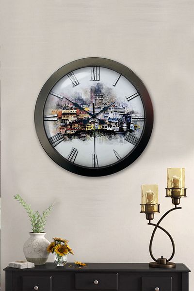 Kasva Concept Gift 36 cm Black Metal Istanbul Wall Clock