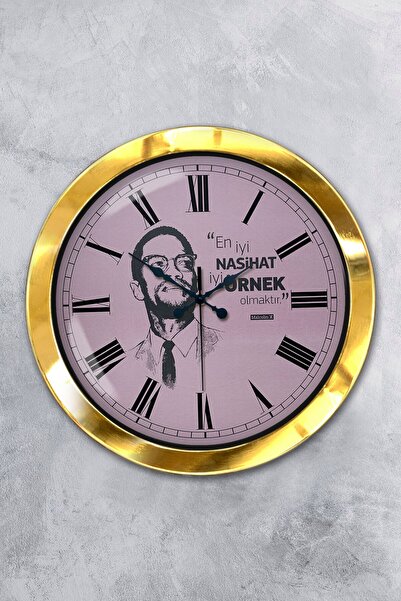 Platin Saat هدية ساعة حائط مالكولم معدنية ذهبية مقاس 36 سم