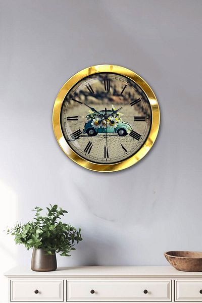 Kasva Concept Gift 36 cm Gold Metal Tosbağa Wall Clock