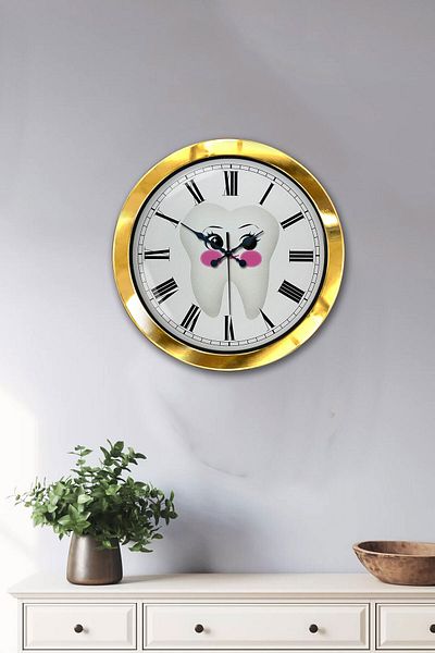 Kasva Concept Gift 36 cm Gold Metal Dental Wall Clock