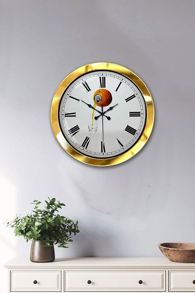 Kasva Concept Gift 36 cm Gold Metal Orange Wall Clock