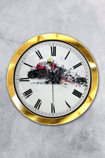 Kasva Concept Cadou 36 Cm Ceas de Perete Motocicletă Metal Auriu
