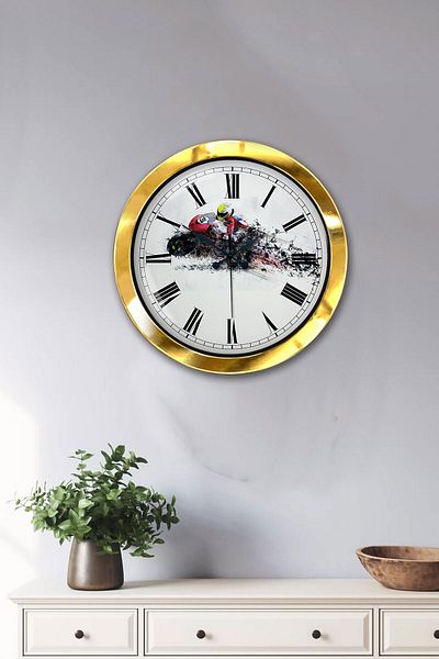 Kasva Concept Cadou 36 Cm Ceas de Perete Motocicletă Metal Auriu