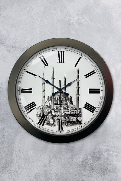 Kasva Concept 36 cm Black Metal Mosque Themed Wall Clock