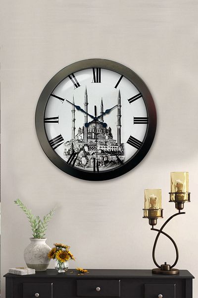 Kasva Concept 36 cm Black Metal Mosque Themed Wall Clock