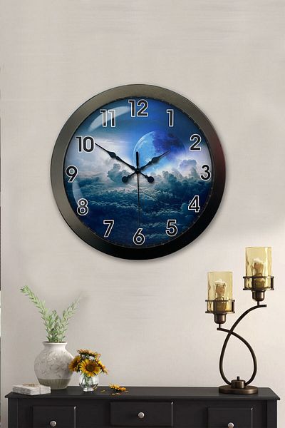 Kasva Concept Gift 36 cm Black Metal Wall Clock Above the Clouds