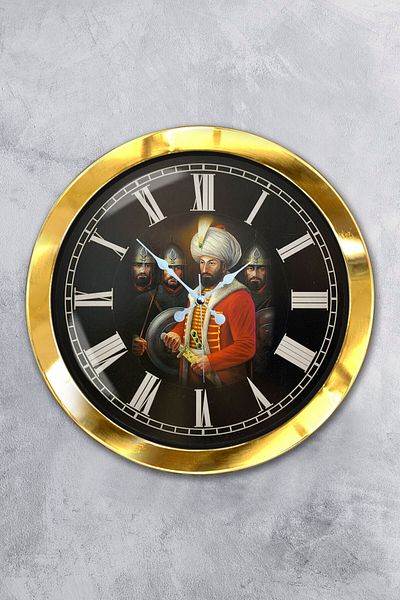 Kasva Concept Gift 36 cm Gold Metal Fatih Sultah Mehmet Wall Clock