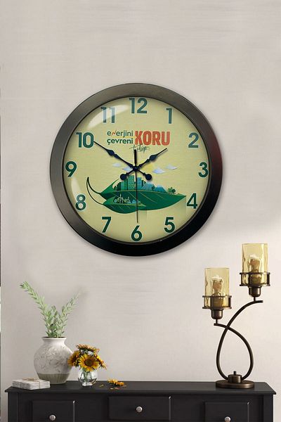 Kasva Concept Gift 36 cm Black Metal Environmental Themed Wall Clock