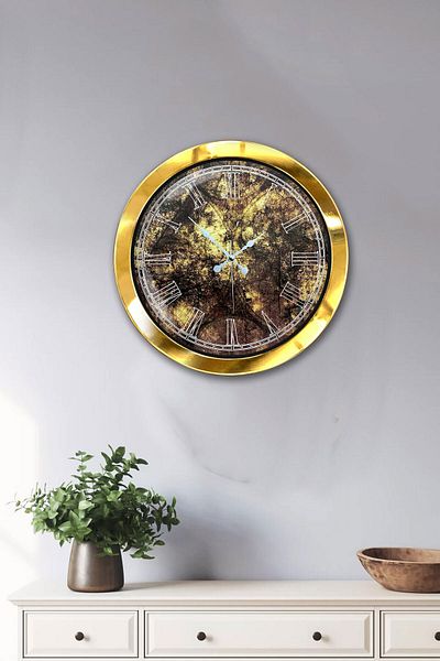 Kasva Concept Gift 36 cm Gold Metal Patterned Wall Clock
